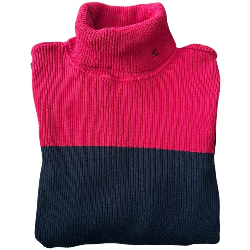 Ralph Lauren cotton color block ribbed turtleneck red black preppy Y2K large